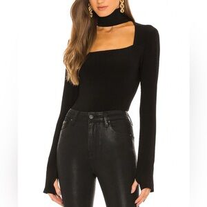 NWT Norma Kamali Long Sleeve Sweetheart Turtle Top in Black Size XS